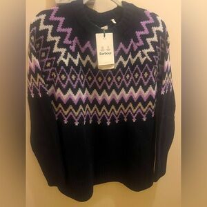 NWT Barbour Midhurst Navy Fairisle Wool Blend Sweater Size 10